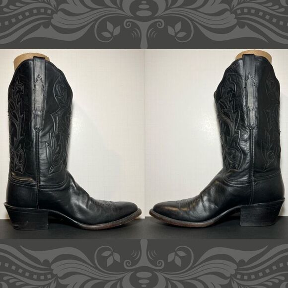 Mens LUCCHESE Black Leather Handmade Western Cowboy Boots / Size 10 Narrow - Picture 6 of 8
